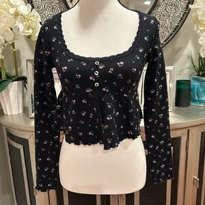Elegant navy blue Floral Women's Blouse